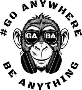Logo of a monkey wearing sunglasses with "GABA" text, representing GABA Clothing brand.